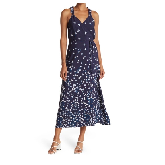 lovestitch Dresses & Skirts - Dark Blue Floral Sleeveless Wrap Maxi Dress